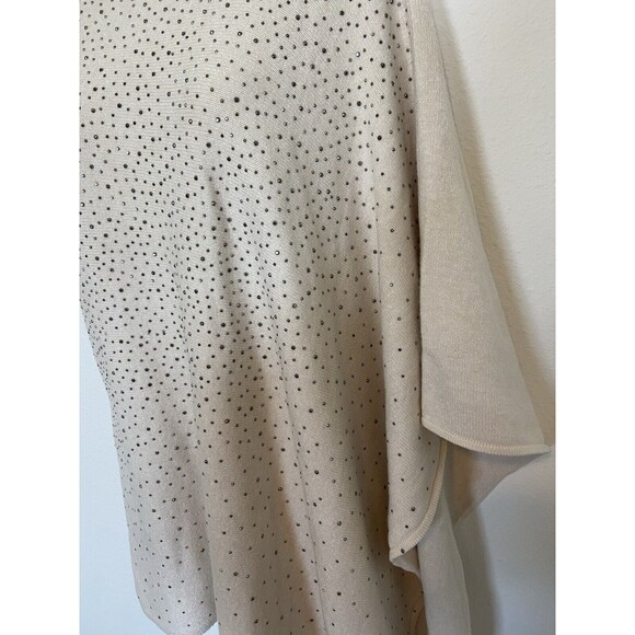 Ming Wang Poncho Sweater O/S Ivory Women's Rhinestone Look Beads Super Soft - Picture 5 of 9